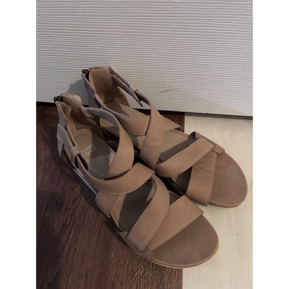 Eileen Fisher Womens Tan Nubuck Platform Sandals With Crisscross Straps Size 9 - Picture 3 of 8